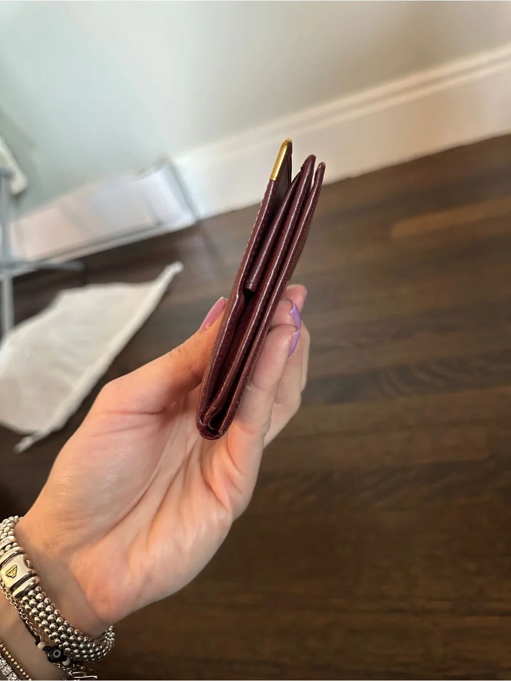 Cartier Burgundy Leather Card Holder with Gold Corners